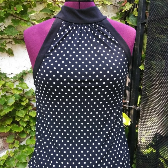 WHBM top black and white small Polk a dots halter - Picture 2 of 6